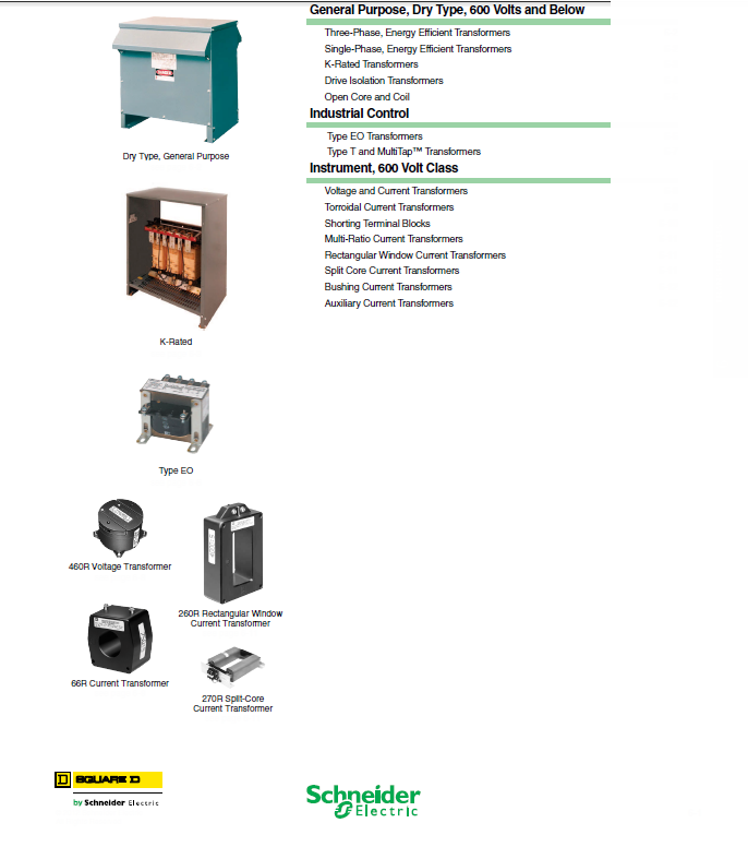 SQUARE D by Schneider Electric 施耐德电气变压器，电压互感器和电流互感器